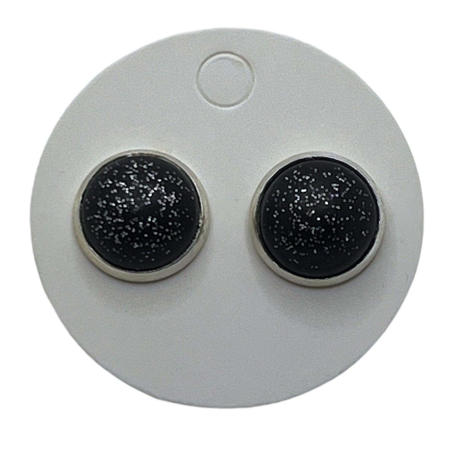 Black & Silver Matte Finish Glitter Post 12mm Mini Earrings