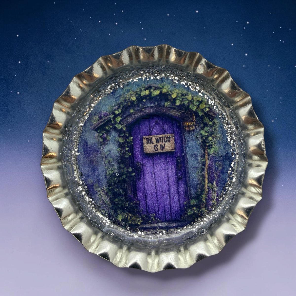 Purple Witch Door Bottle Cap Magnets