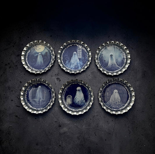 Spooky Ghost Bottle Cap Magnet Set