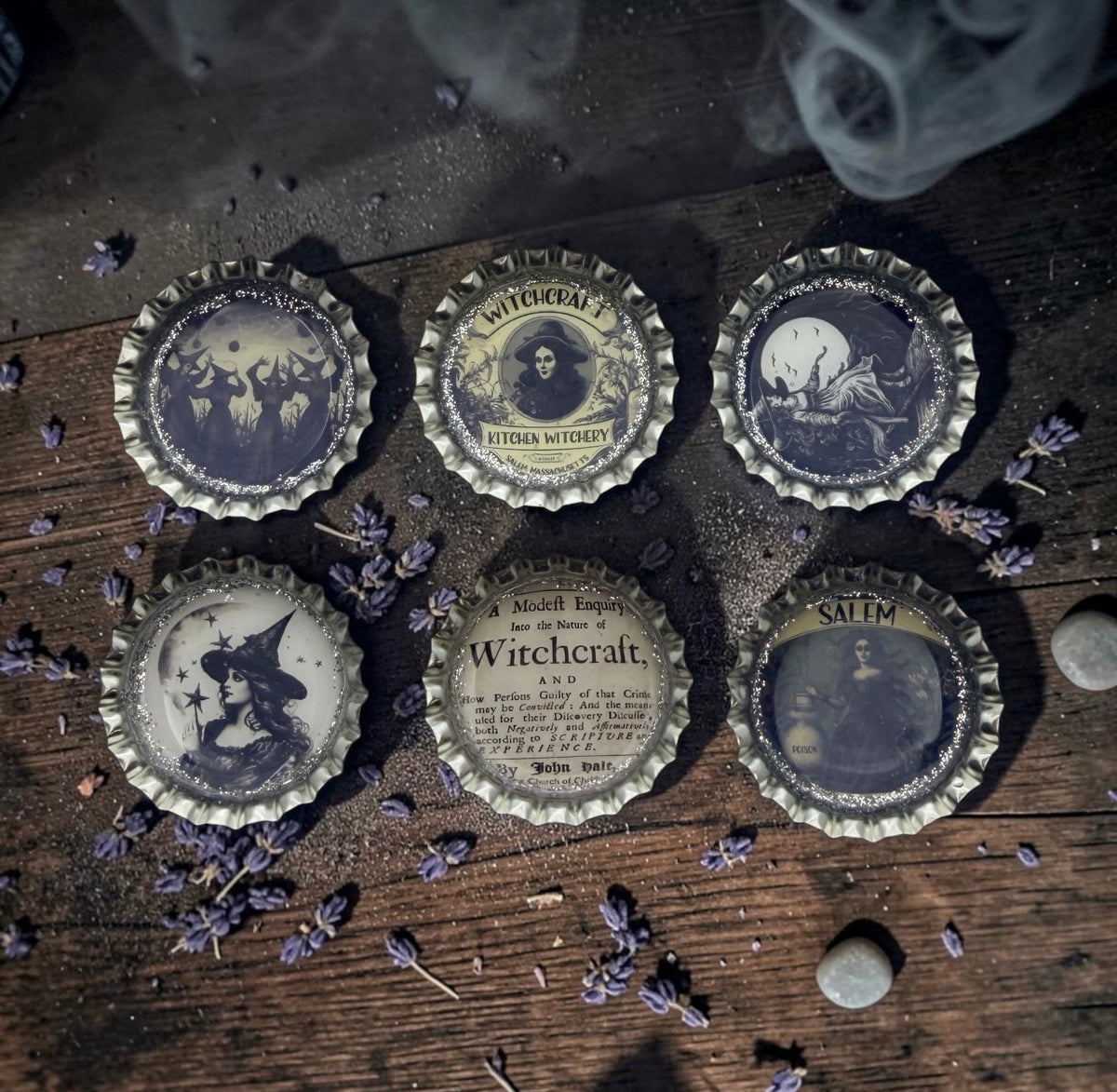 Salem Witchcraft Bottle Cap Magnet Set