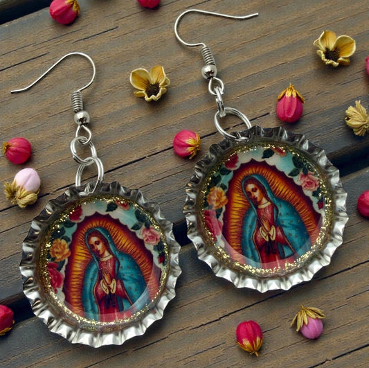 Virgen de Guadalupe Bottle Cap Earrings