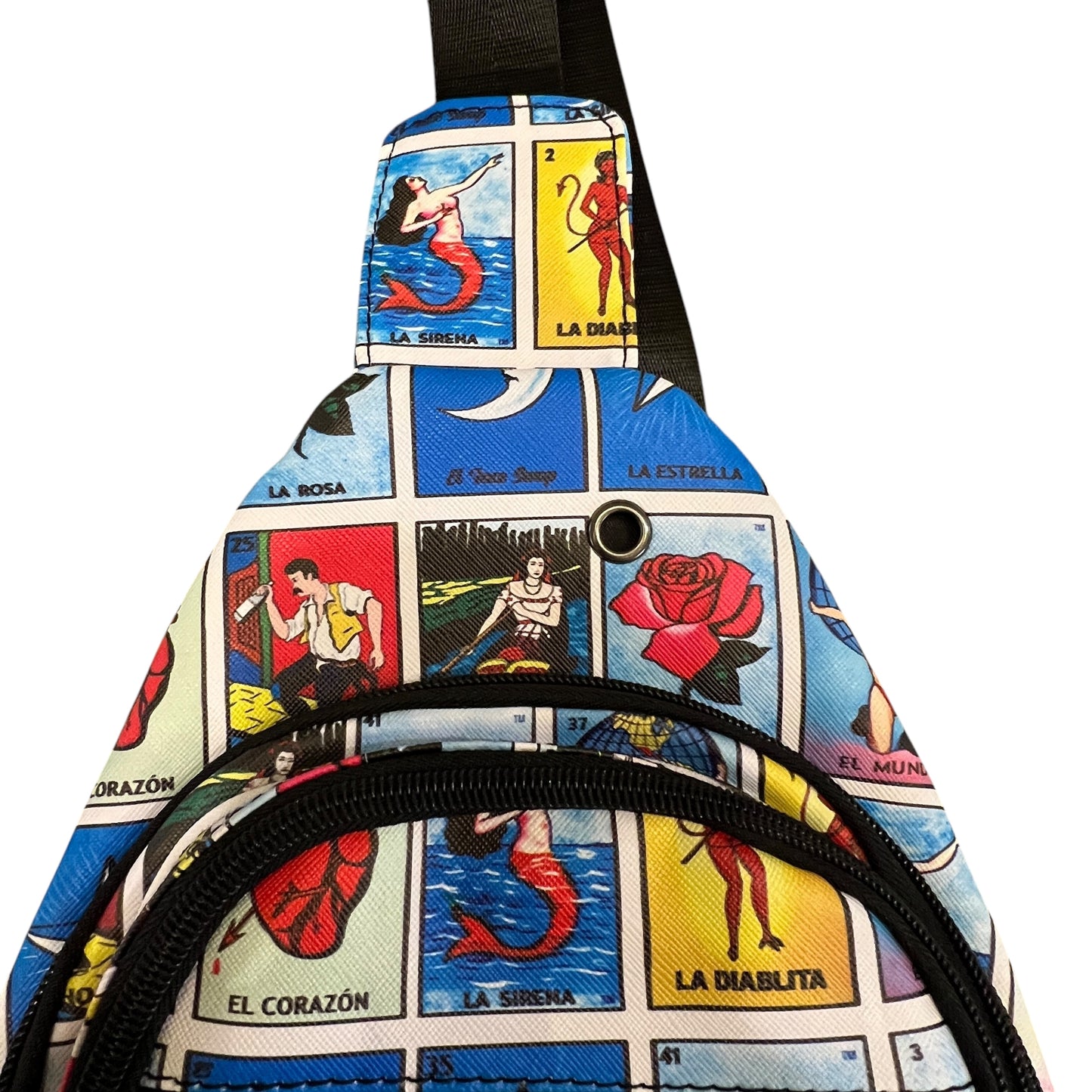 Vibrant Mexican Loteria Sling Bag, Handsfree Travel Everyday Unisex Backpack