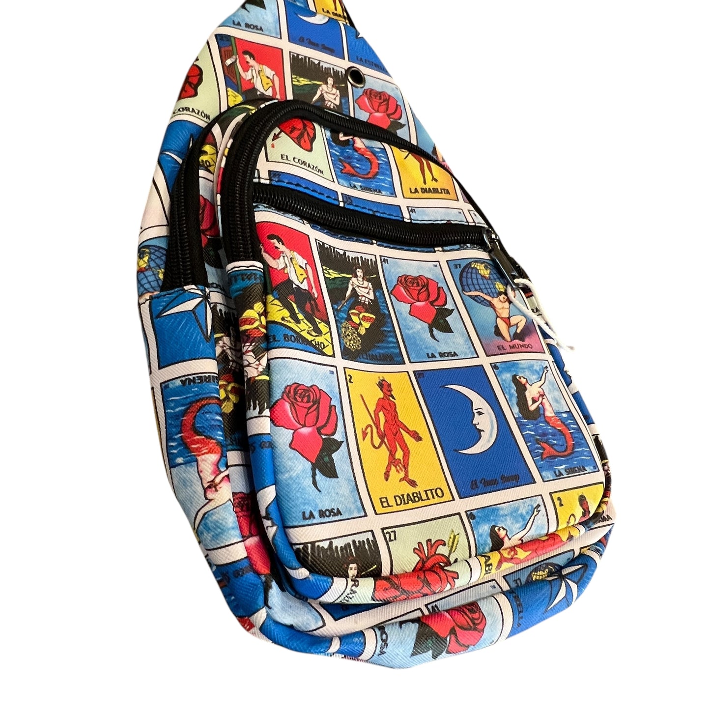 Vibrant Mexican Loteria Sling Bag, Handsfree Travel Everyday Unisex Backpack