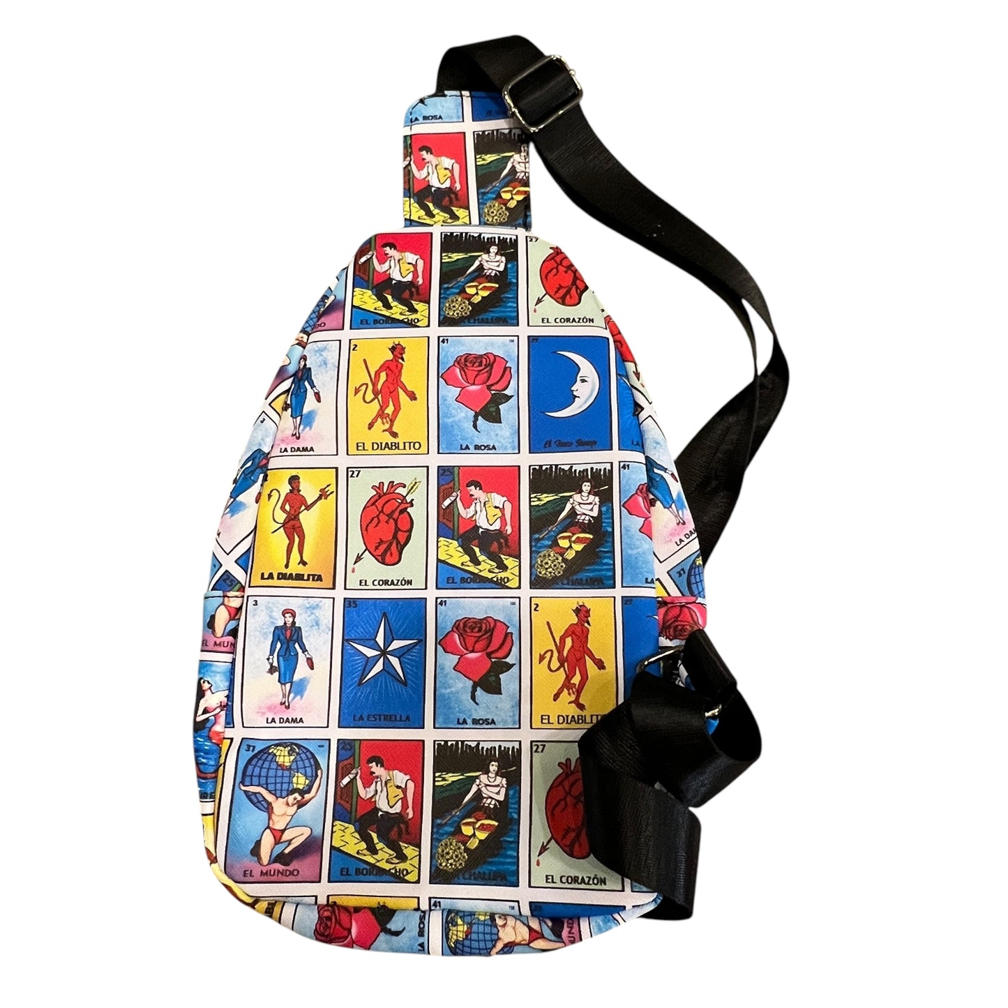 Vibrant Mexican Loteria Sling Bag, Handsfree Travel Everyday Unisex Backpack