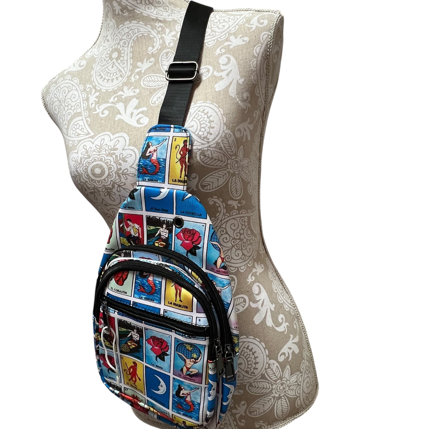 Vibrant Mexican Loteria Sling Bag, Handsfree Travel Everyday Unisex Backpack