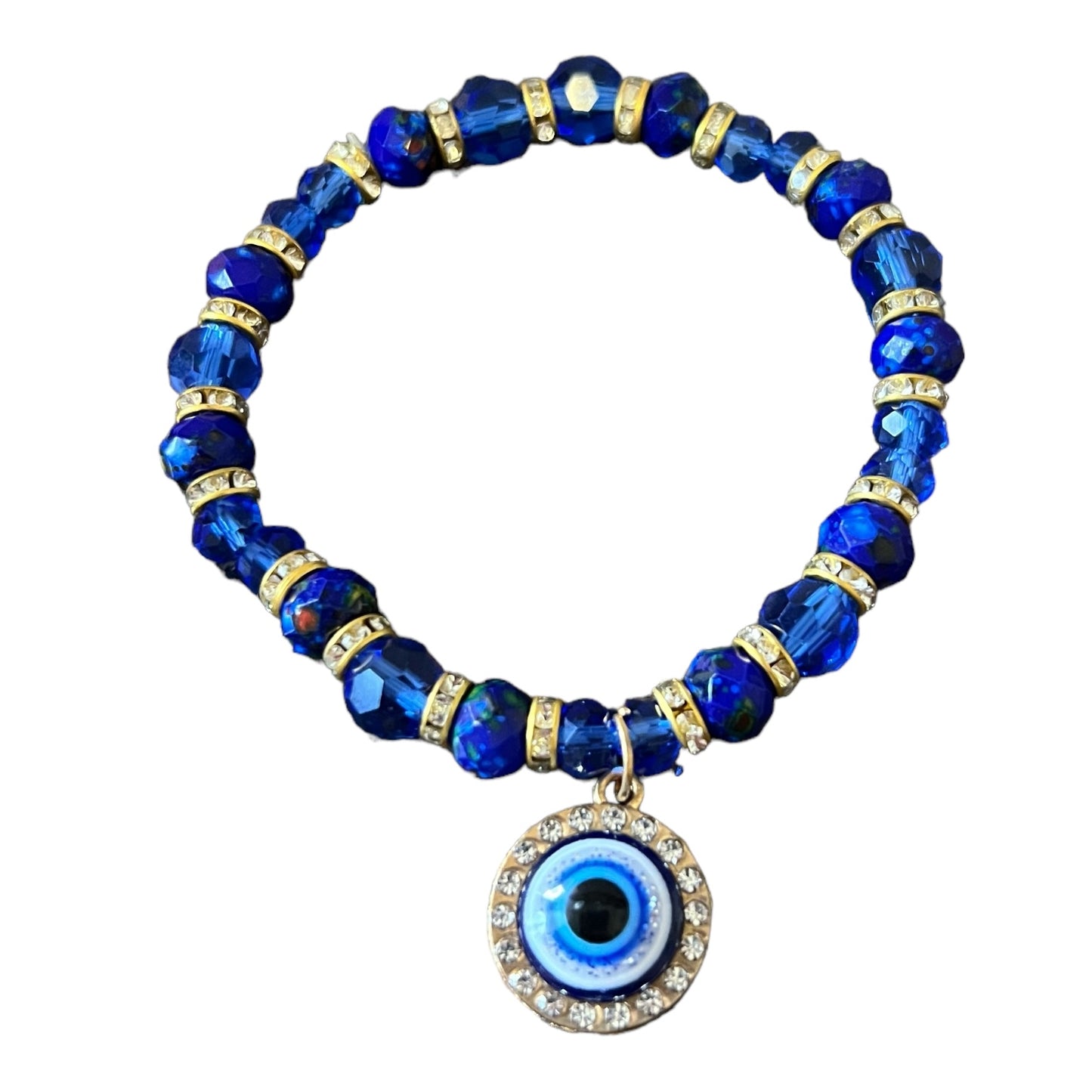 Evil Eye Royal Blue Faceted Glass Bead Bracelet