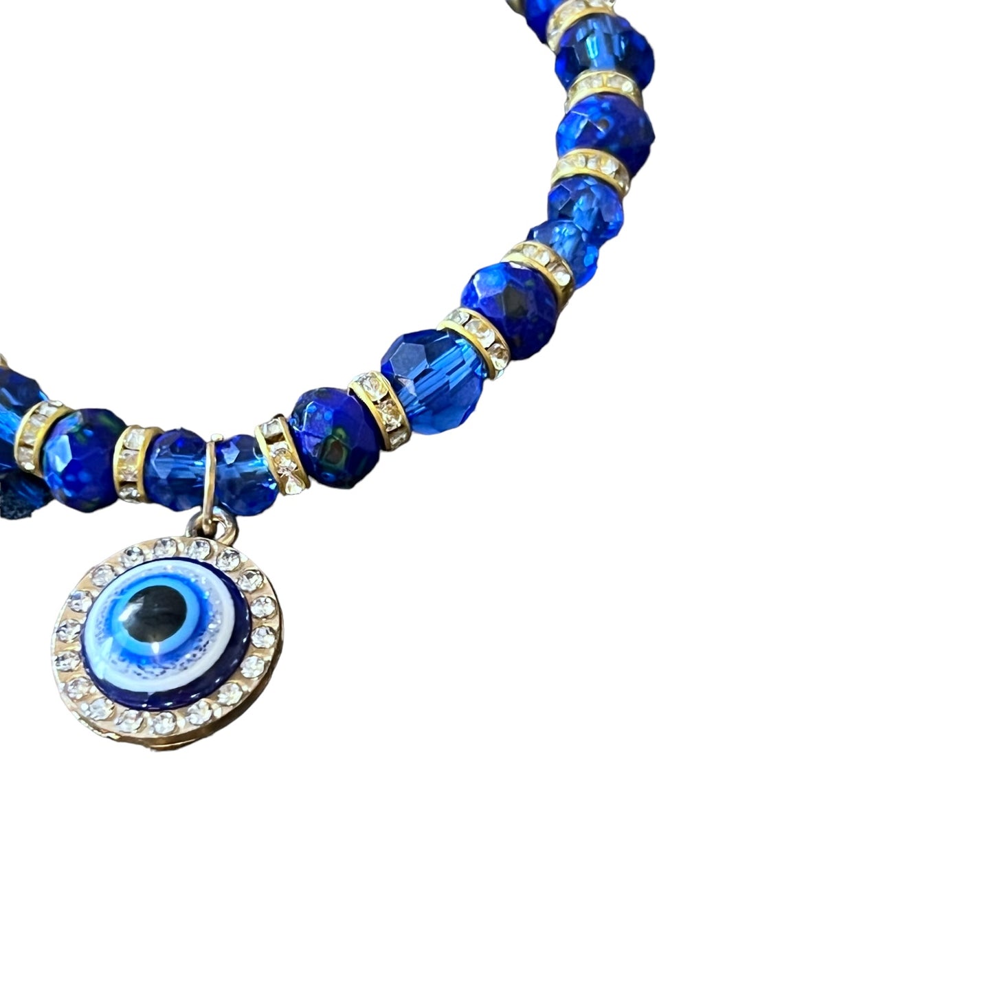 Evil Eye Royal Blue Faceted Glass Bead Bracelet