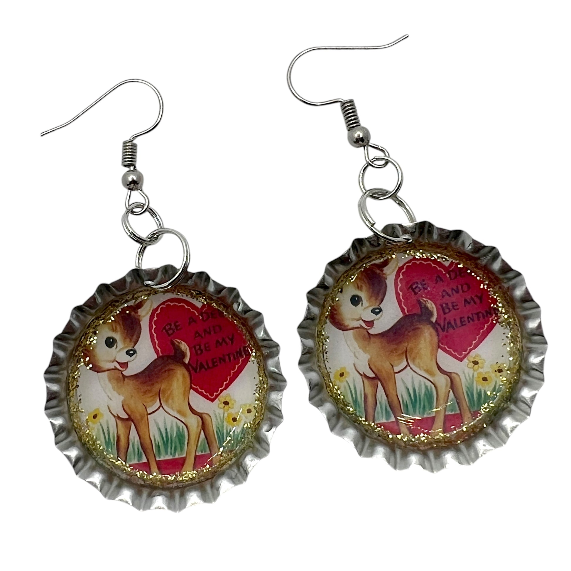 Vintage Valentine Deer Bottle Cap Earrings