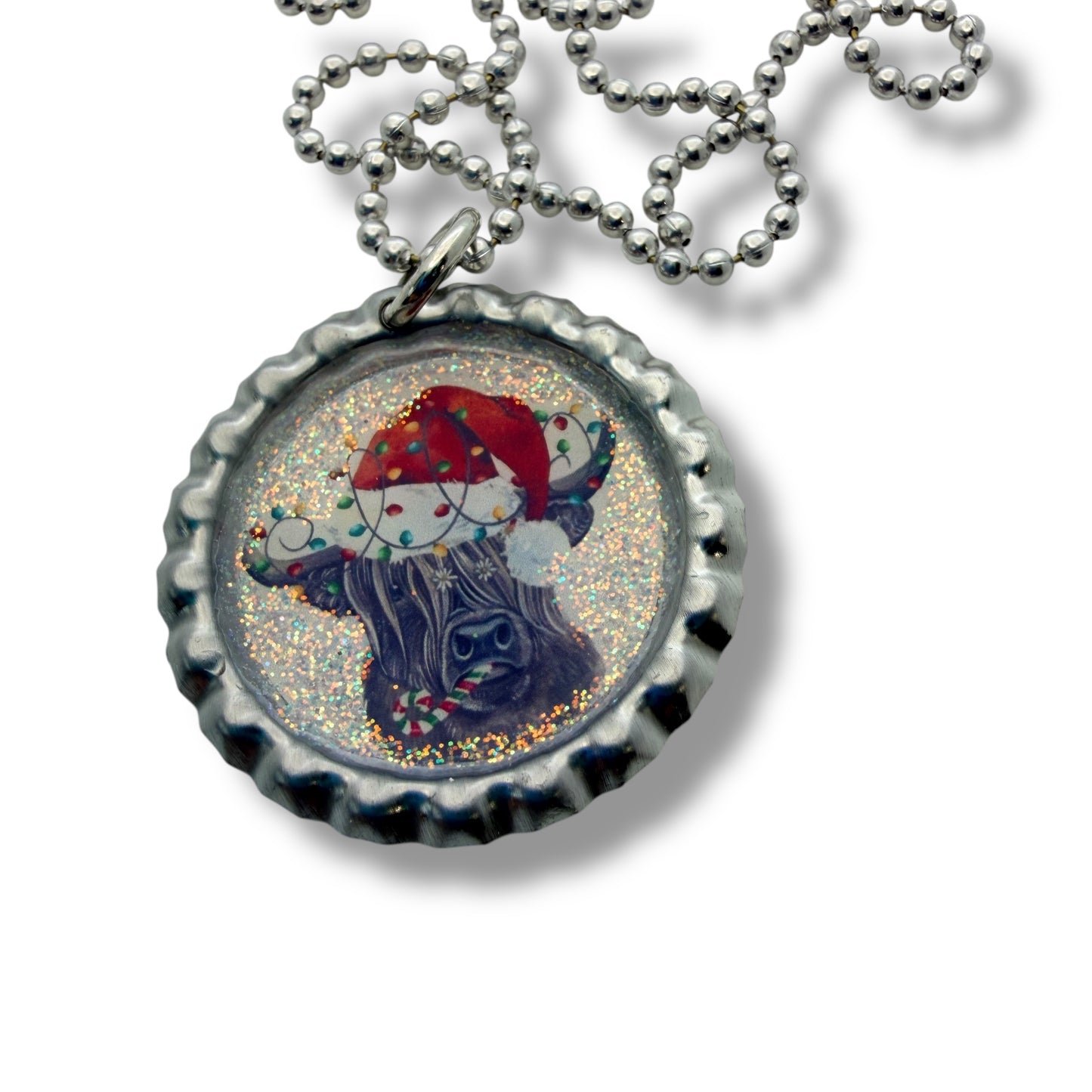 Christmas Cow Bottle Cap Necklace