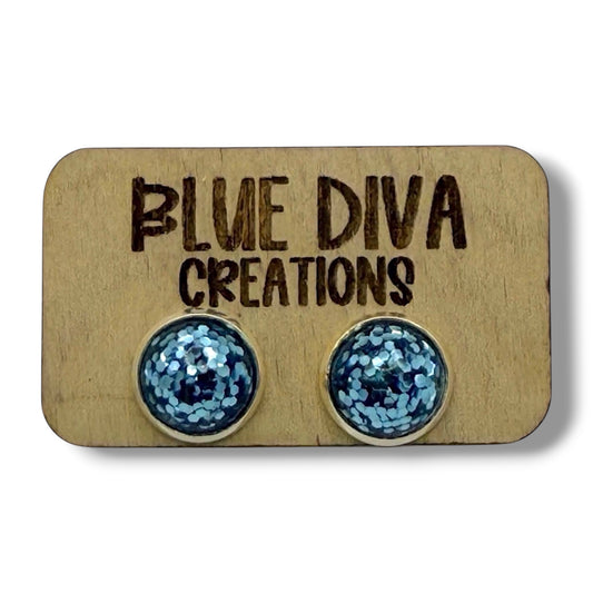 Light Blue Glitter Resin Stud 12mm Earrings