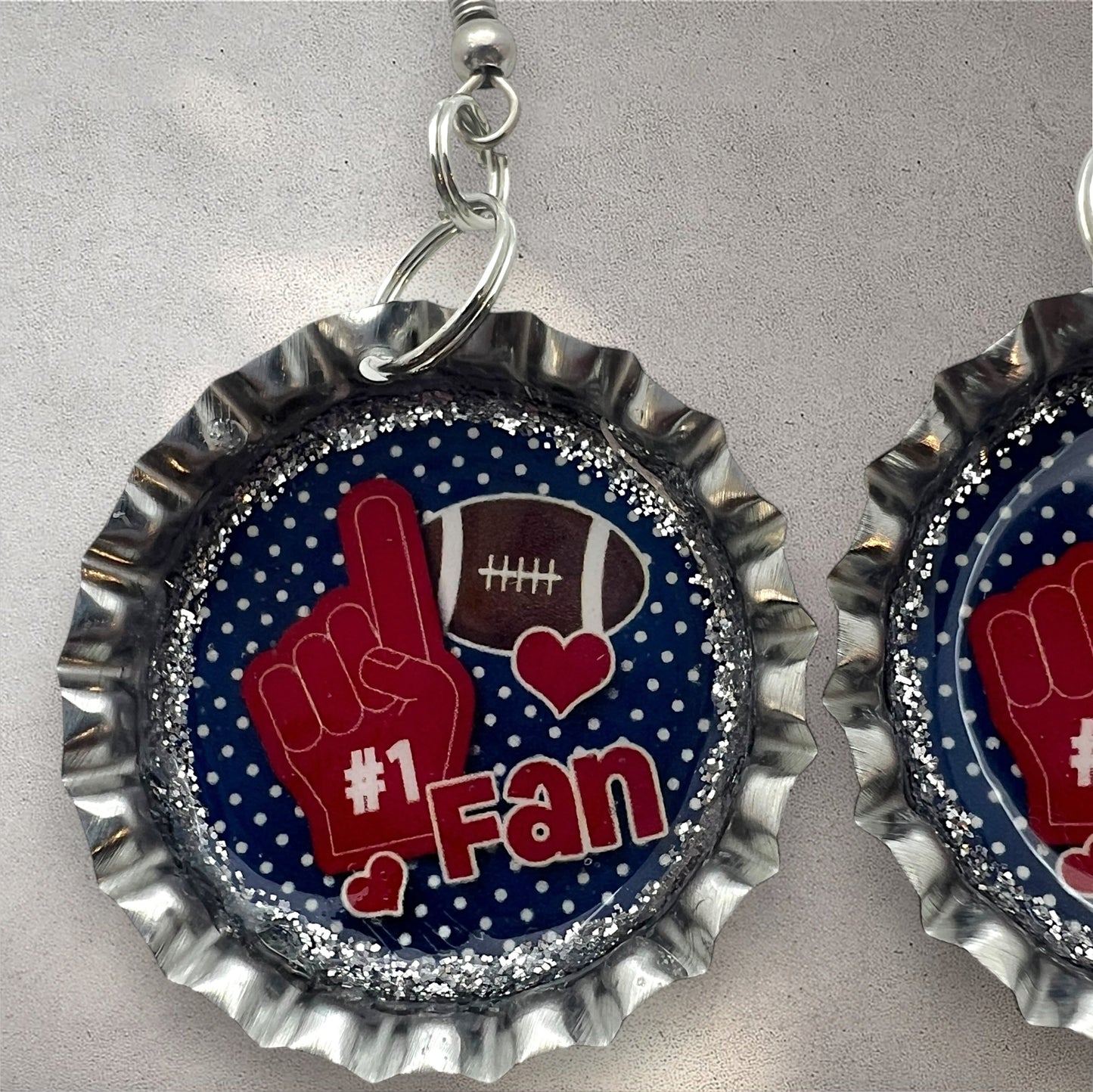 Blue & Red Football #1 Fan Bottle Cap Earrings – Handmade Game Day Jewelry