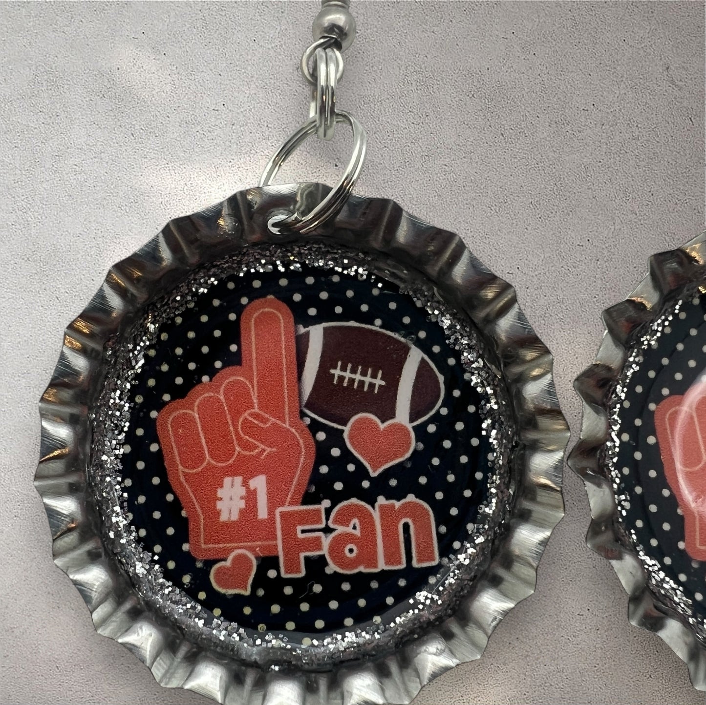Orange & Black Football #1 Fan Bottle Cap Earrings – Handmade Game Day Jewelry
