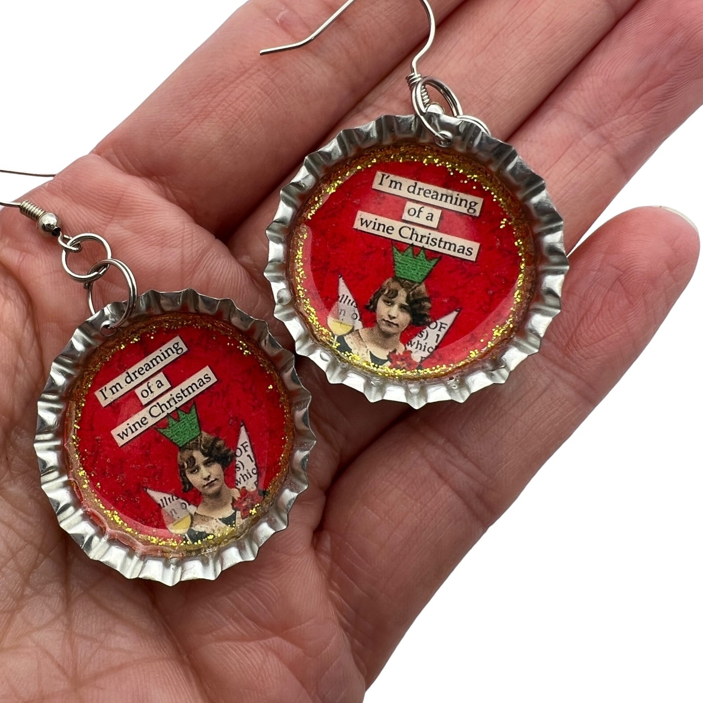 Wine Christmas Bottle Cap Earrings