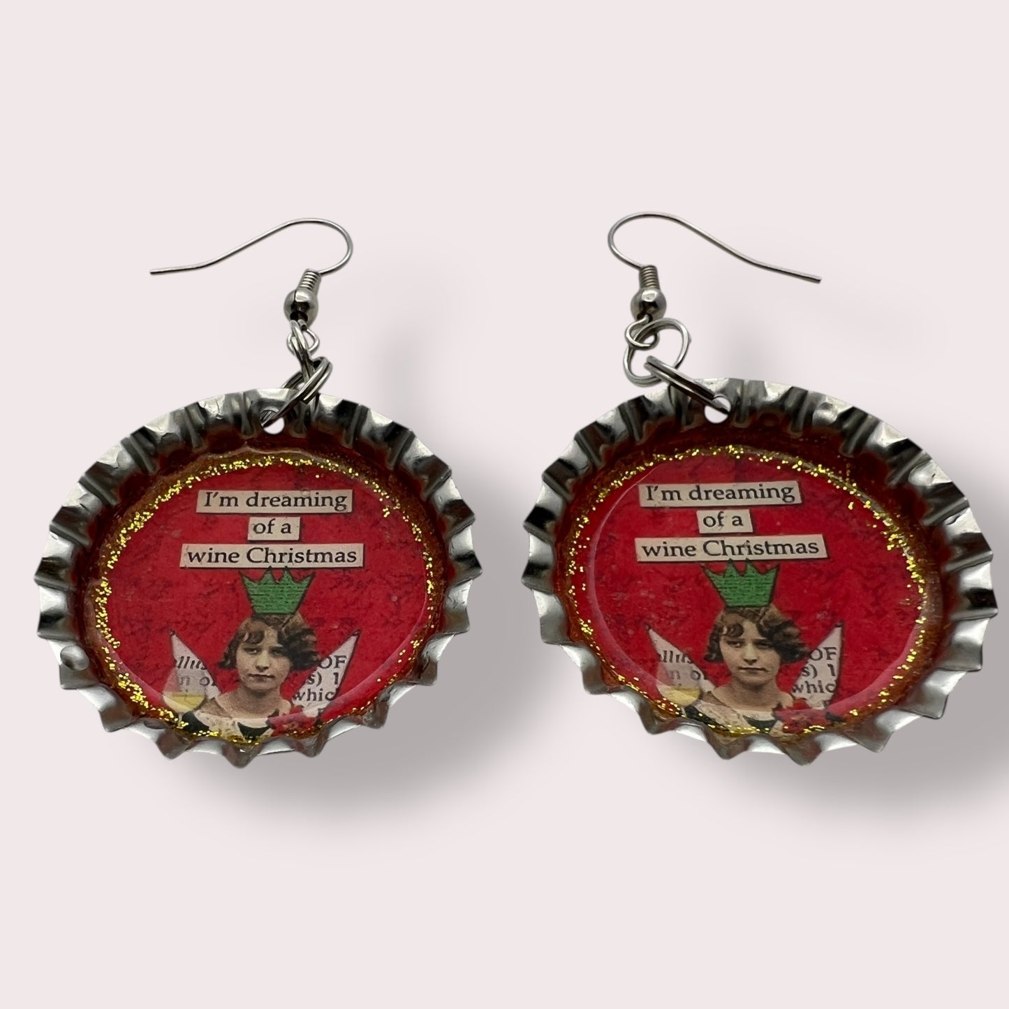Wine Christmas Bottle Cap Earrings
