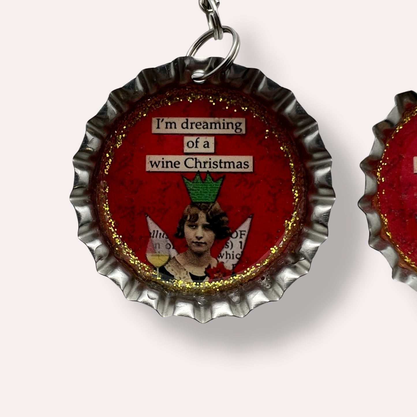 Wine Christmas Bottle Cap Earrings