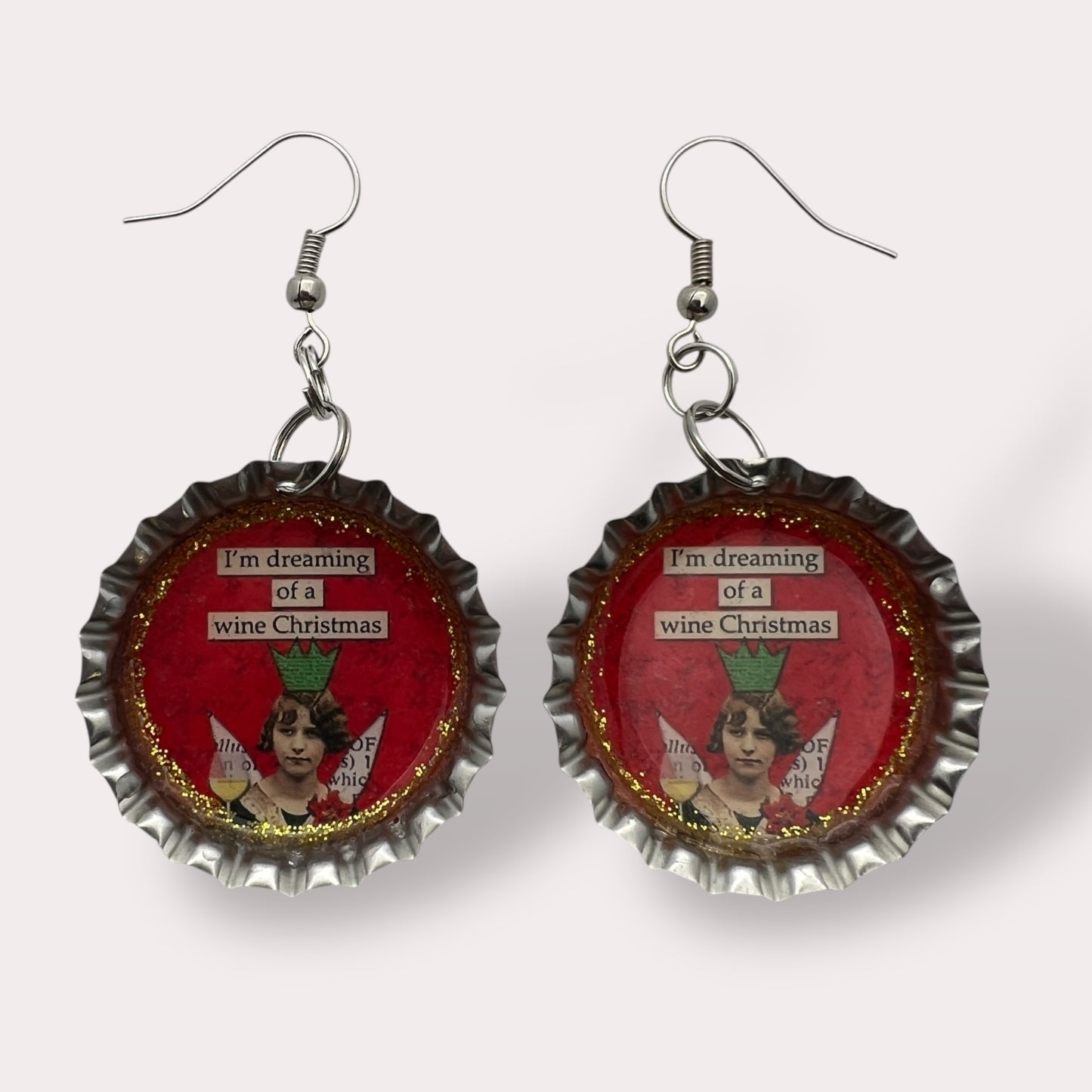 Wine Christmas Bottle Cap Earrings