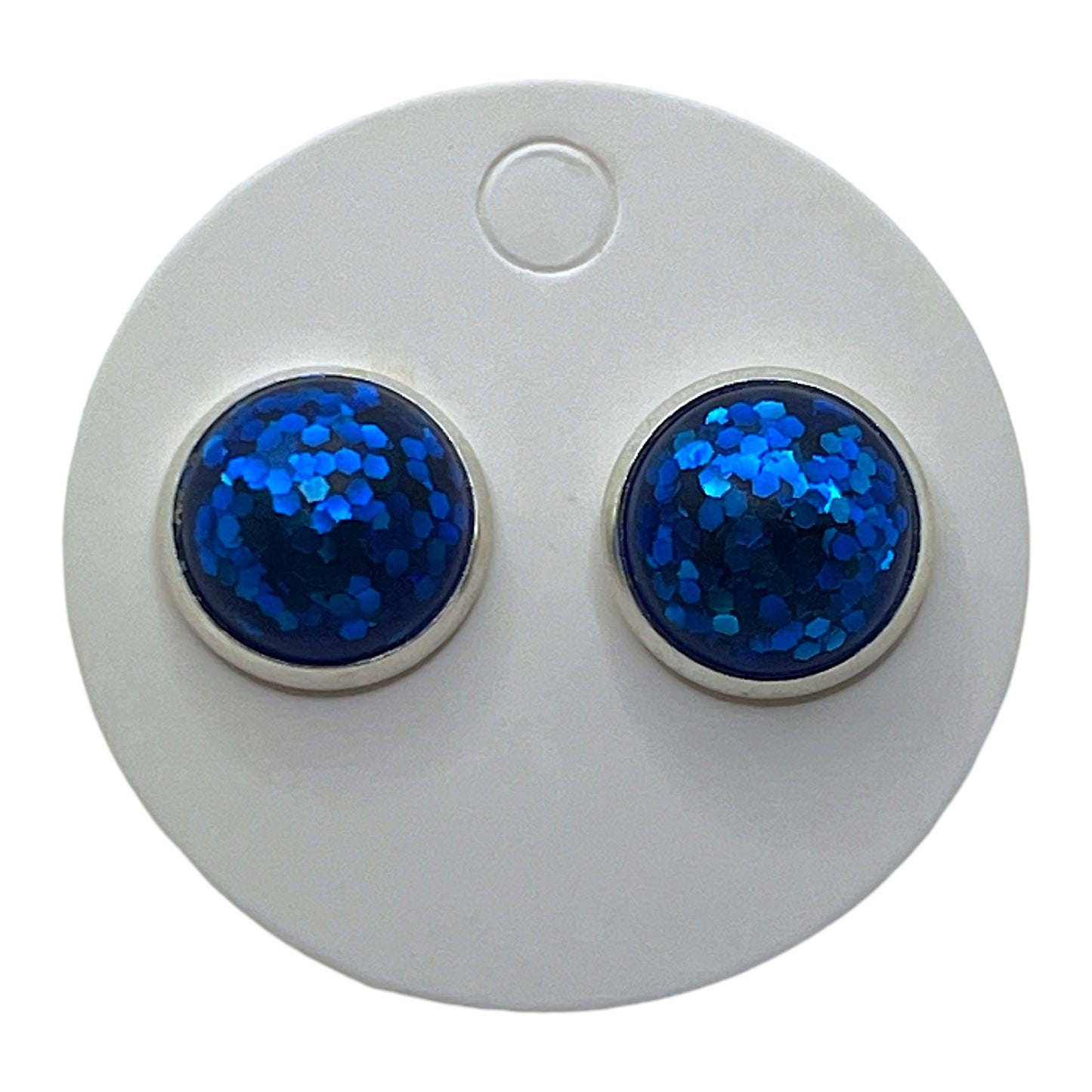 Royal Blue Matte Finish Glitter Post 12mm Mini Earrings