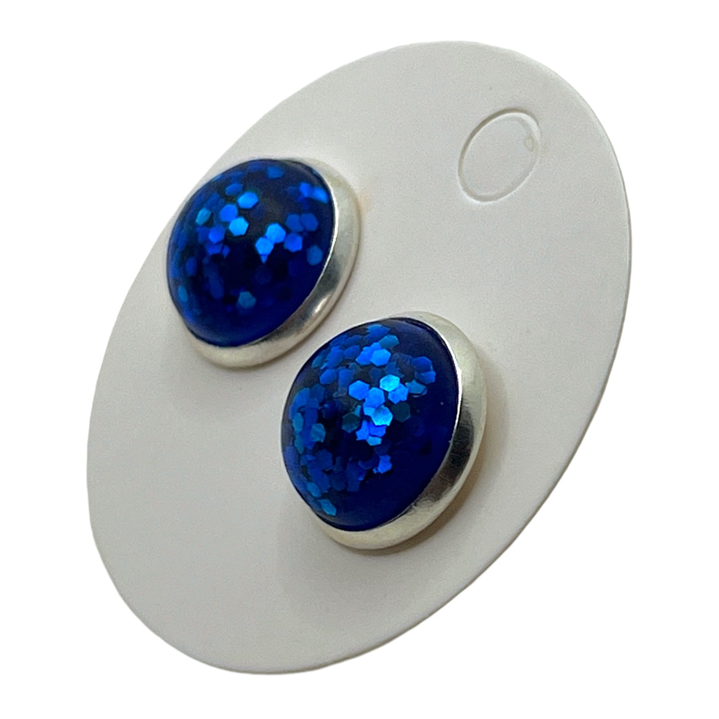 Royal Blue Matte Finish Glitter Post 12mm Mini Earrings