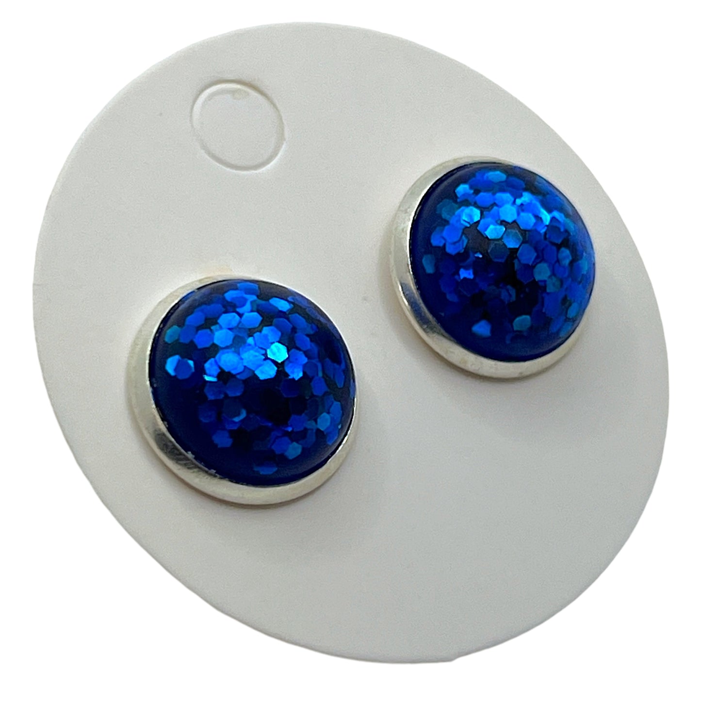 Royal Blue Matte Finish Glitter Post 12mm Mini Earrings