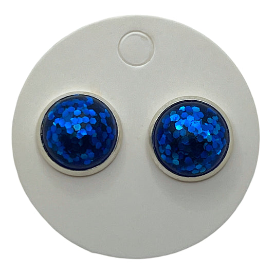 Royal Blue Matte Finish Glitter Post 12mm Mini Earrings