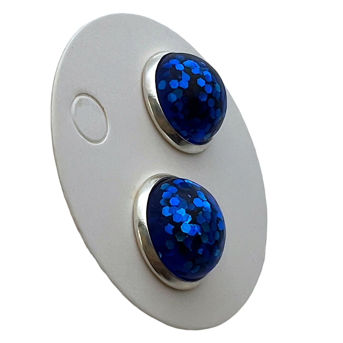 Royal Blue Matte Finish Glitter Post 12mm Mini Earrings