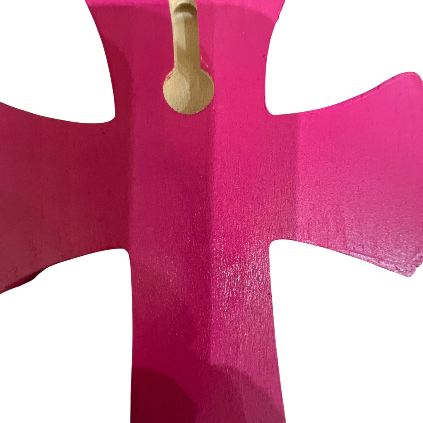 Pink Wooden Cross with Virgen de Guadalupe – 8” Resin-Sealed Bottle Cap Folk Art