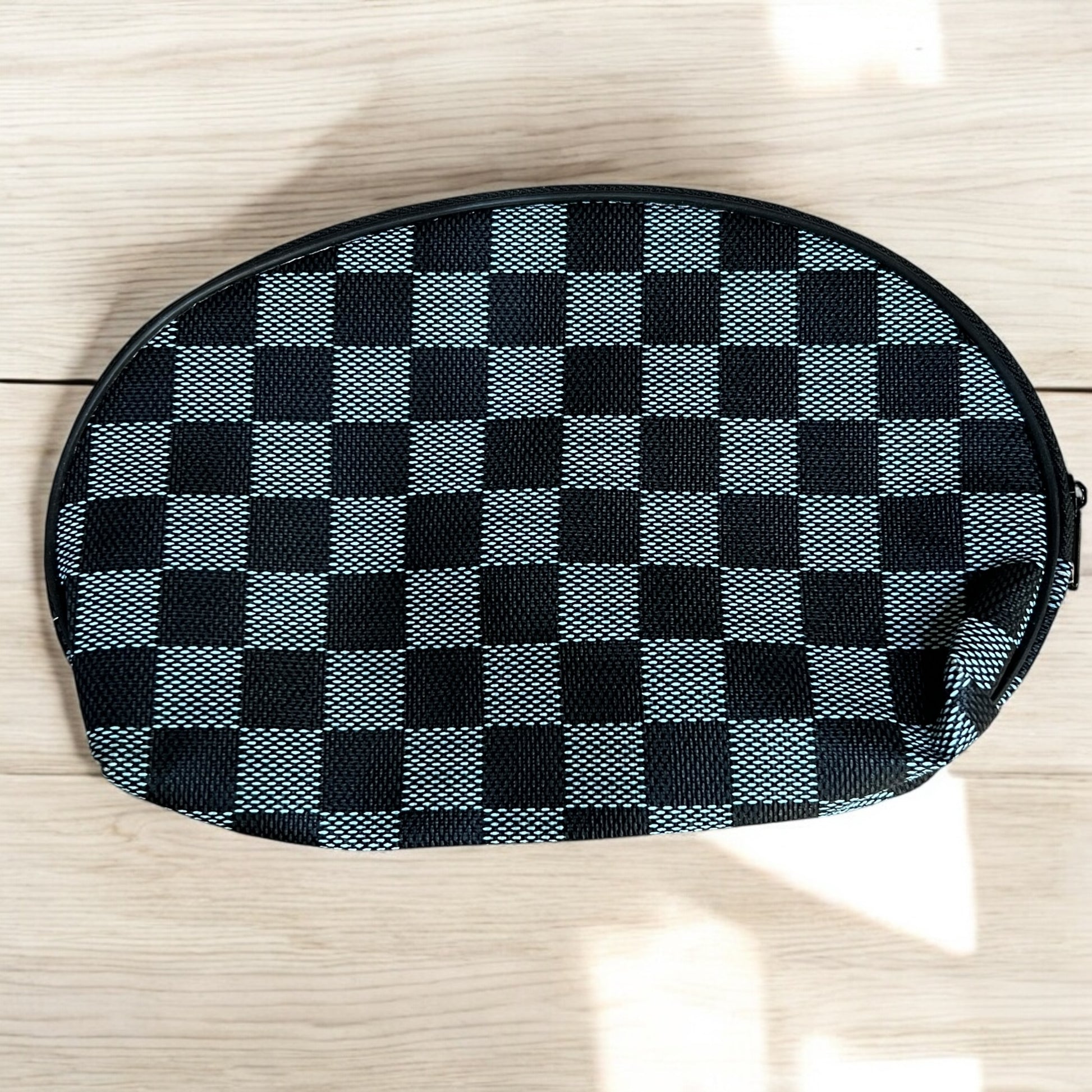 Black Gray Checkerboard Zipper Pouch 8x6 Cosmetic Makeup Bag Travel Case
