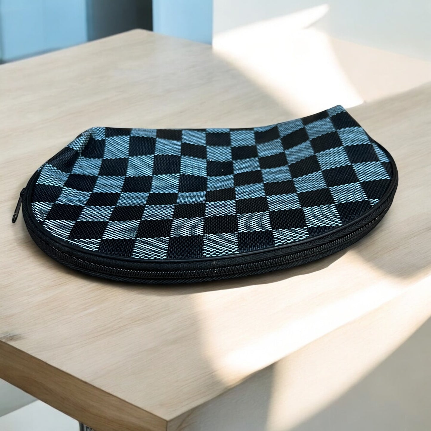 Black Gray Checkerboard Zipper Pouch 8x6 Cosmetic Makeup Bag Travel Case
