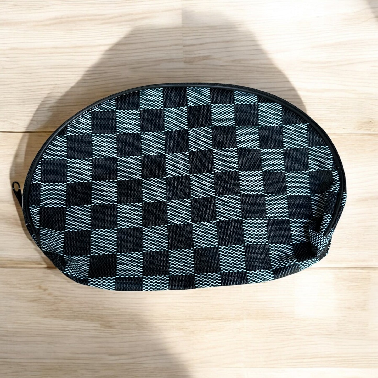 Black Gray Checkerboard Zipper Pouch 8x6 Cosmetic Makeup Bag Travel Case