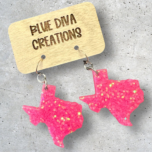 Pink Glitter Resin Texas Charm Earrings