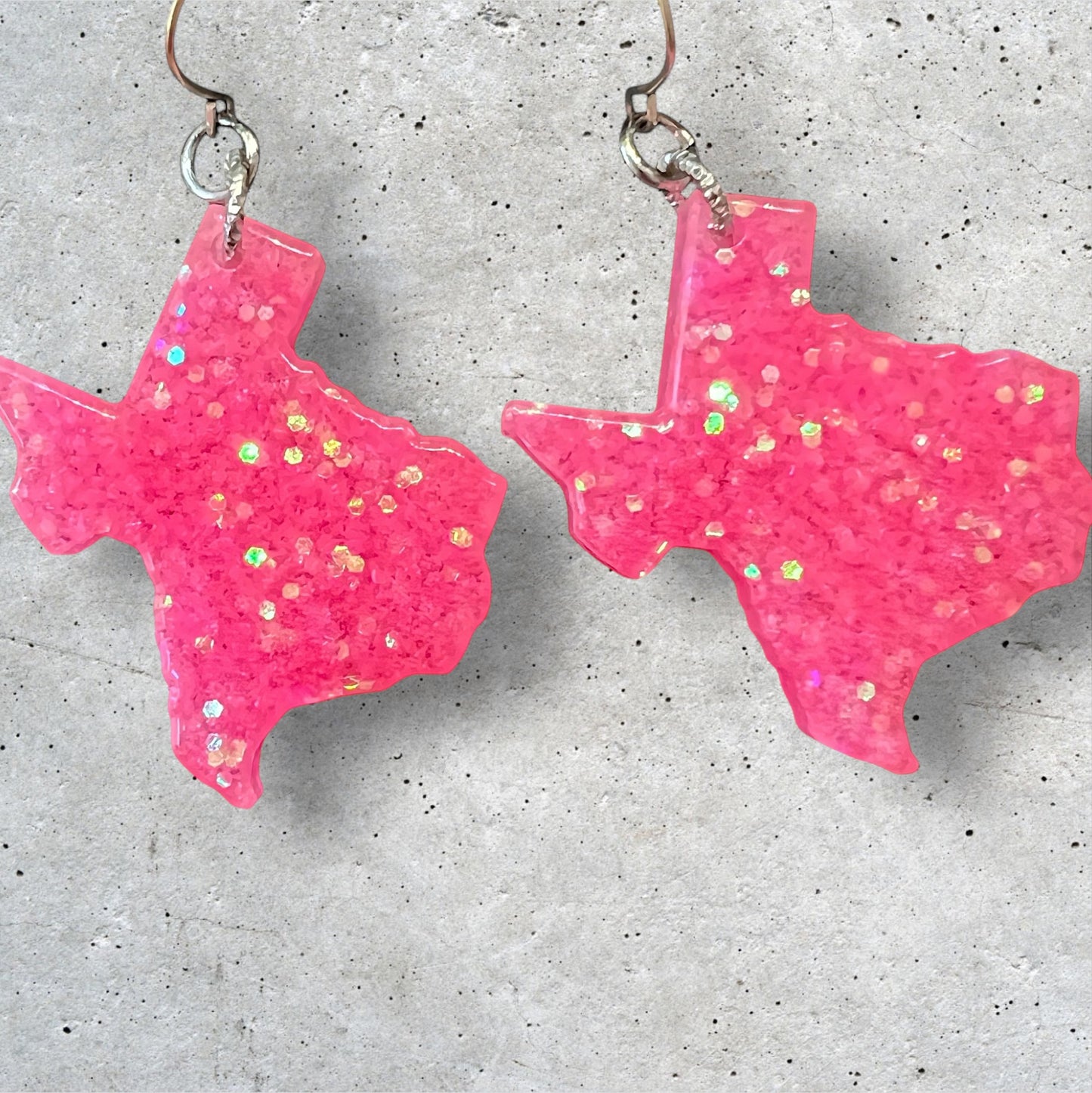 Pink Glitter Resin Texas Charm Earrings