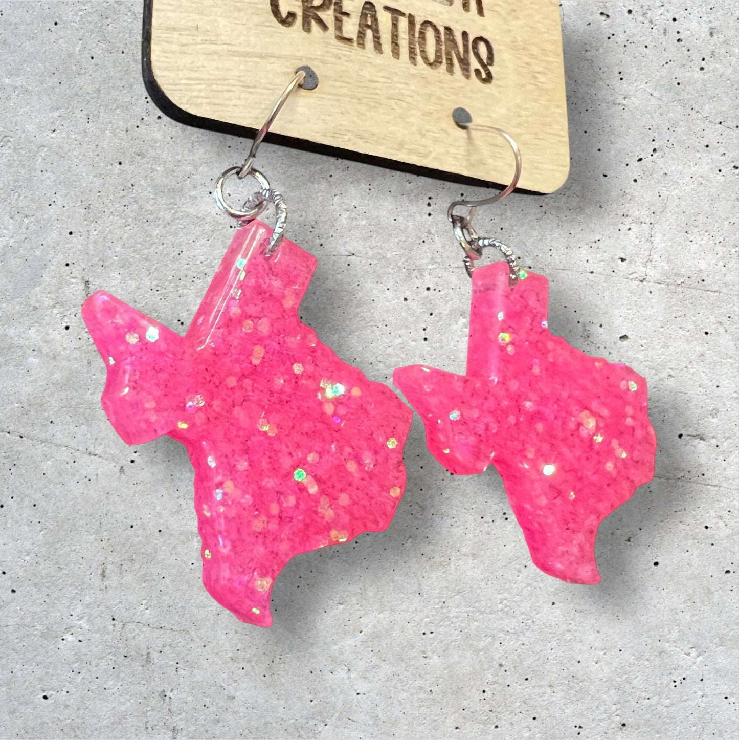 Pink Glitter Resin Texas Charm Earrings