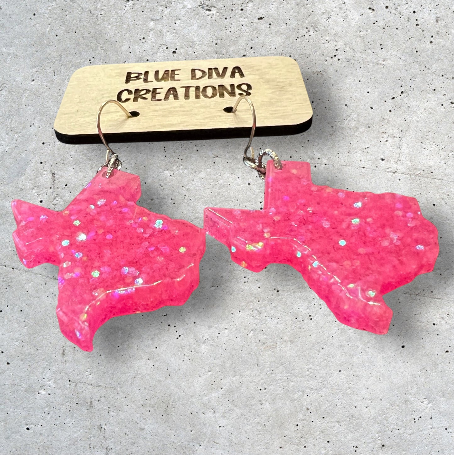 Pink Glitter Resin Texas Charm Earrings