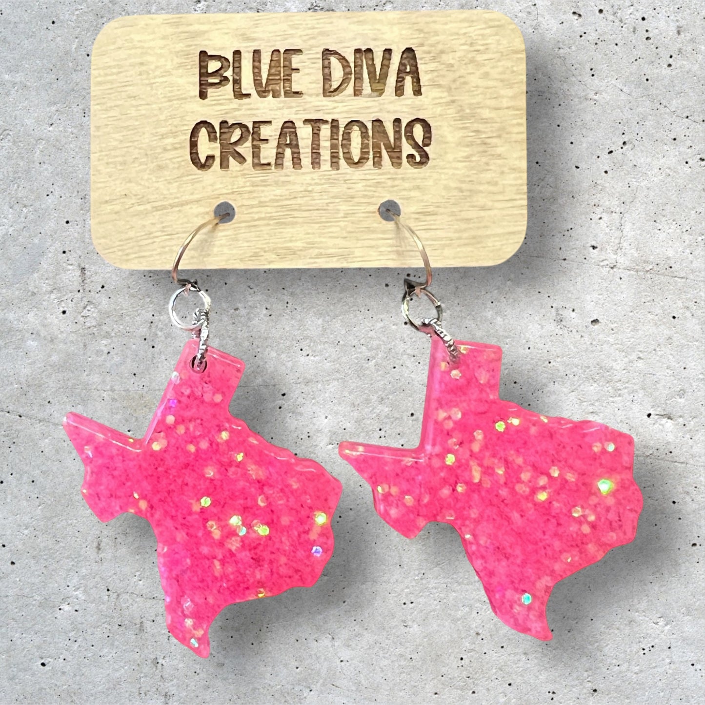 Pink Glitter Resin Texas Charm Earrings