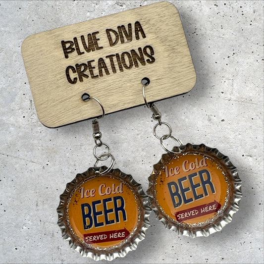 Vintage “Beer Served Here” Bottle Cap Earrings