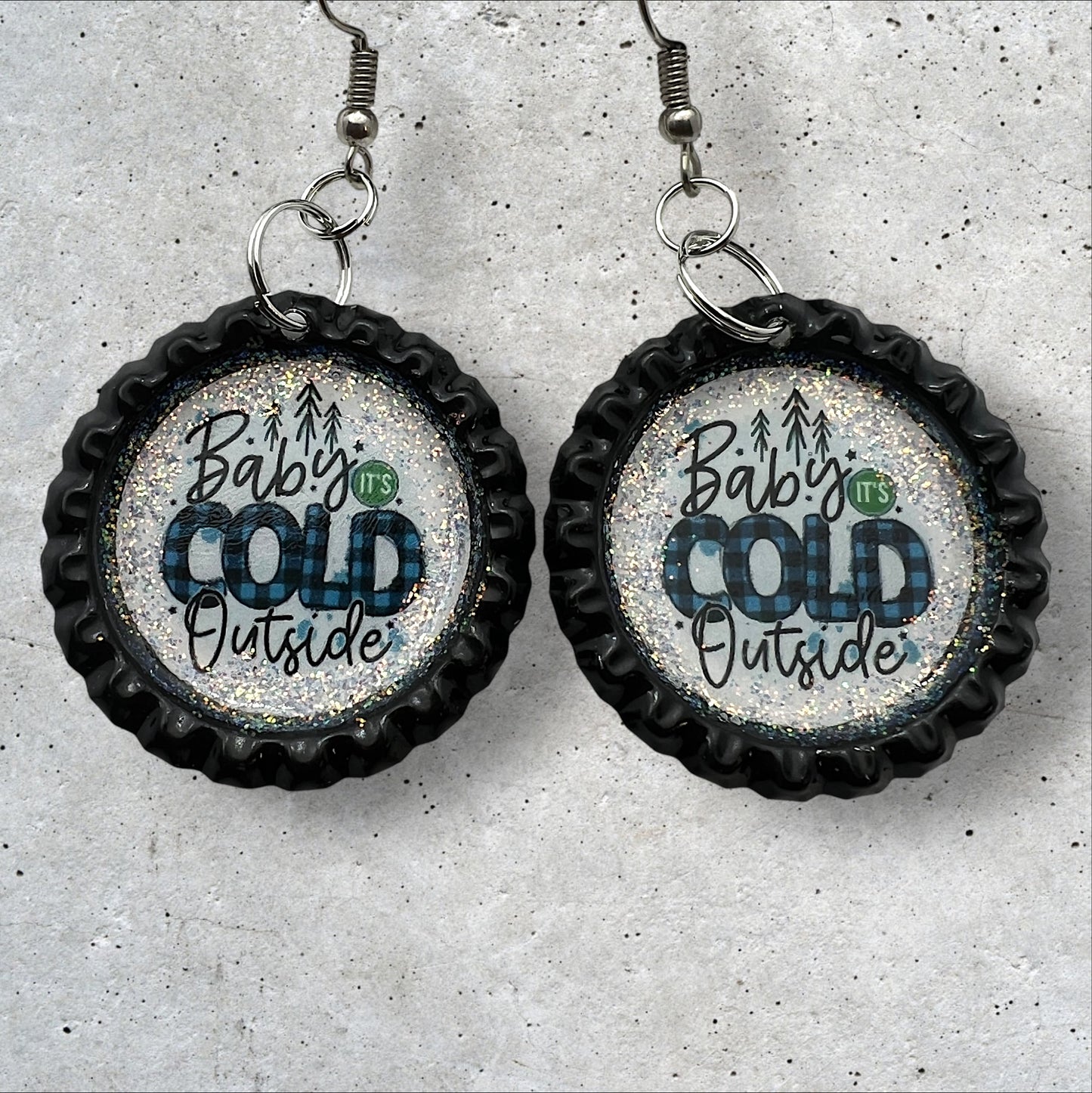 “Baby it’s Cold Outside” Bottle Cap Earrings