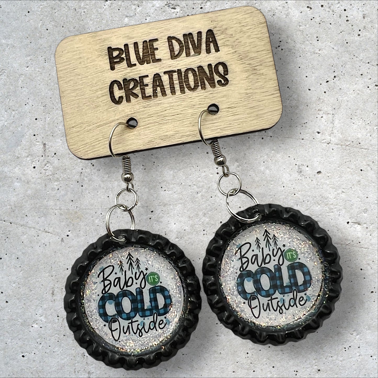 “Baby it’s Cold Outside” Bottle Cap Earrings