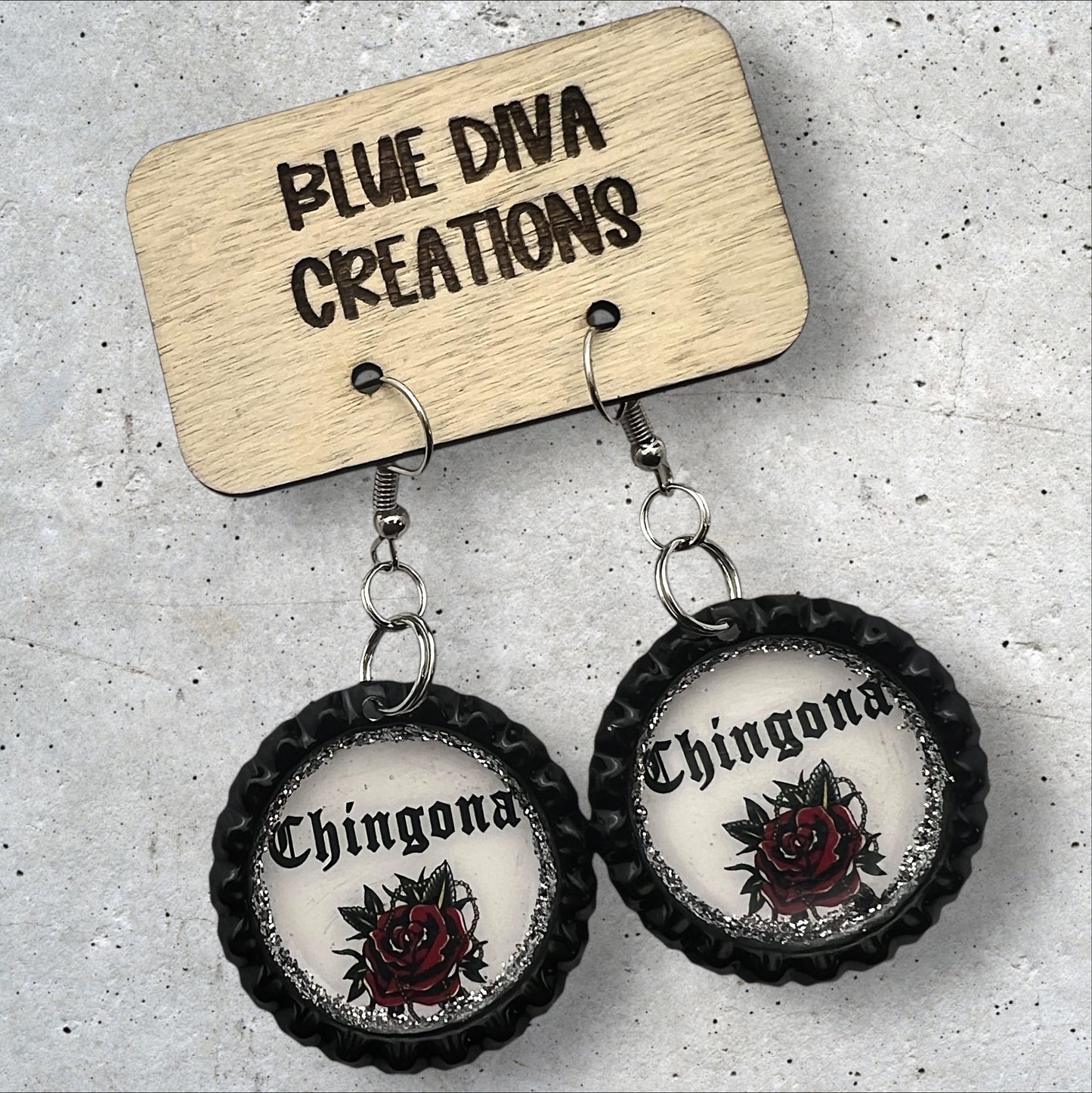 “Chingona” Bottle Cap Earrings