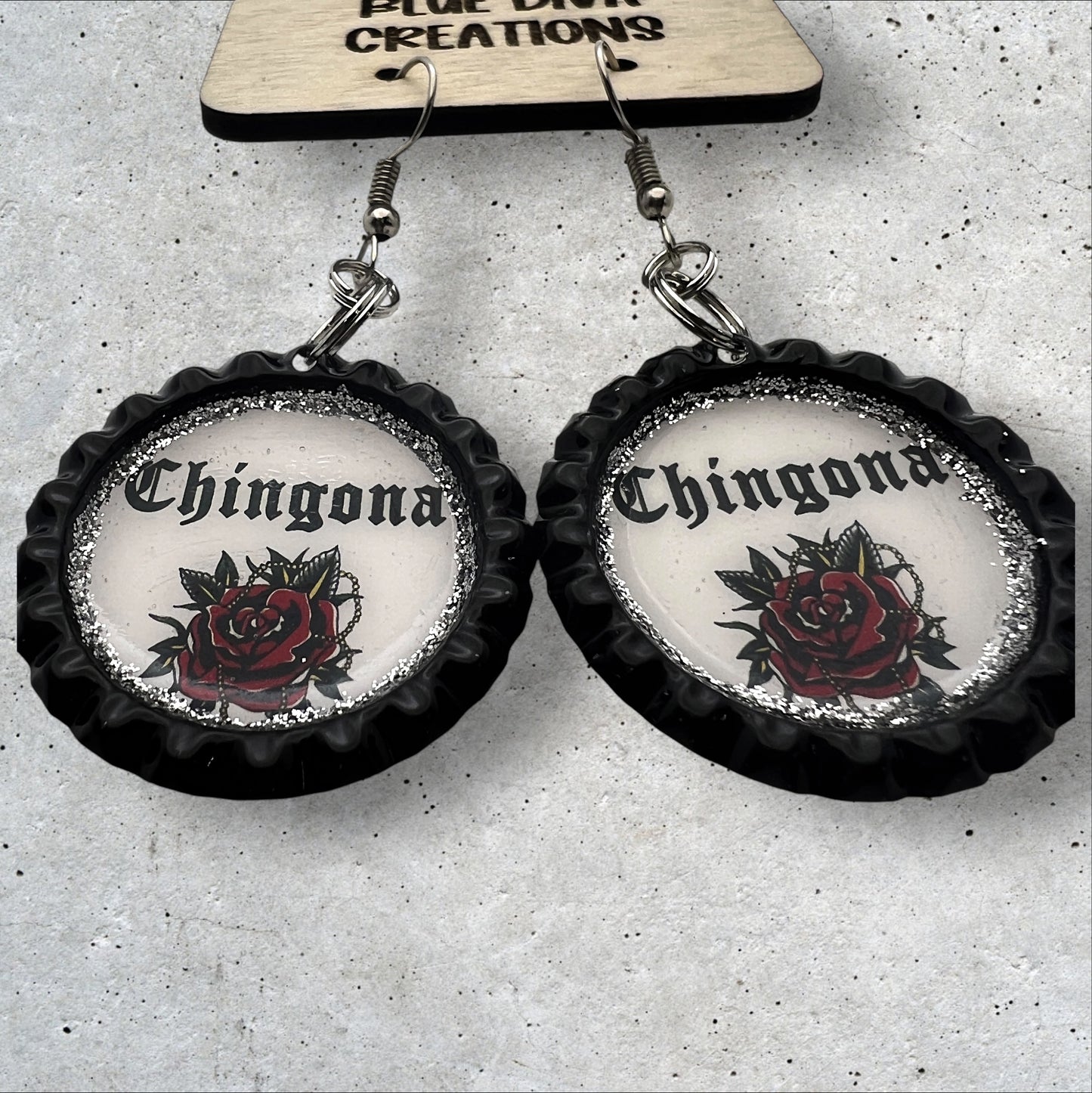 “Chingona” Bottle Cap Earrings