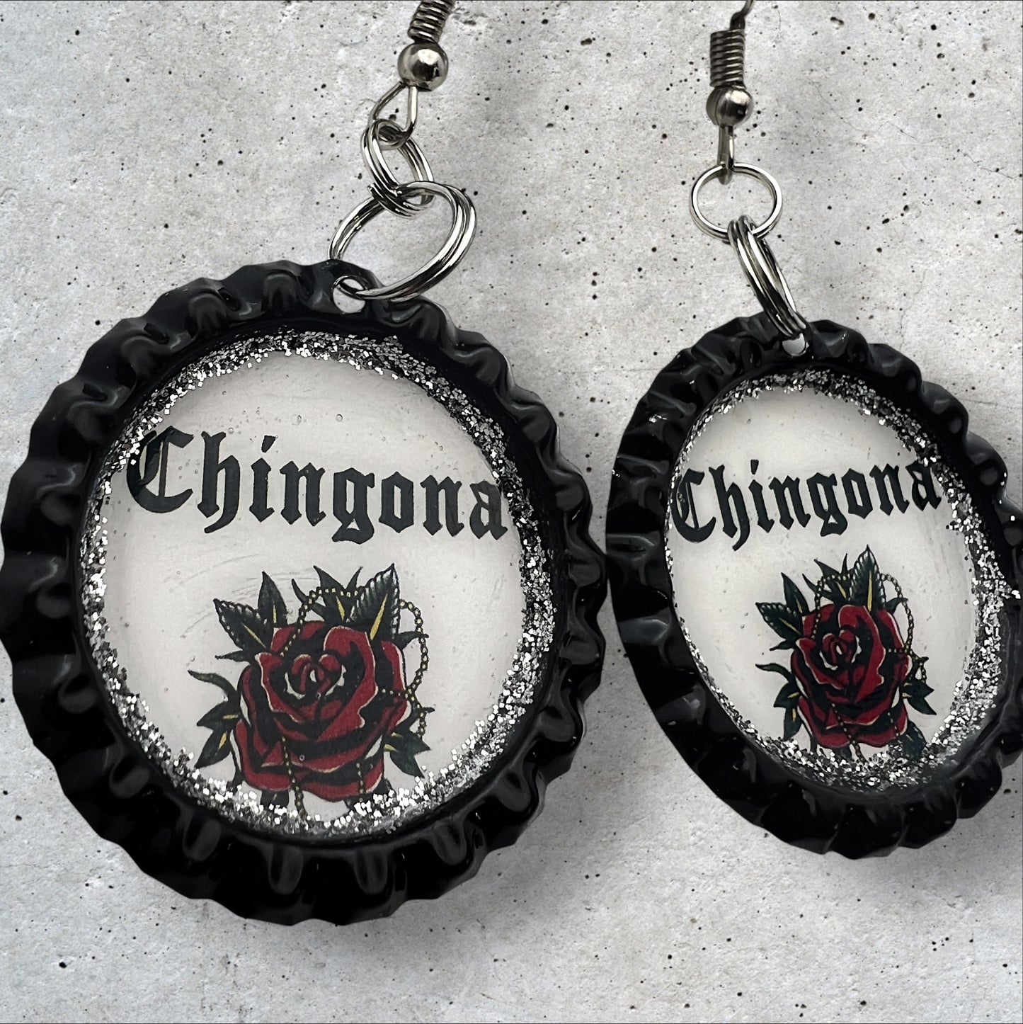 “Chingona” Bottle Cap Earrings