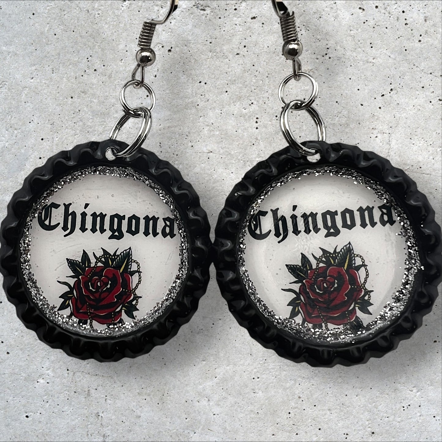 “Chingona” Bottle Cap Earrings