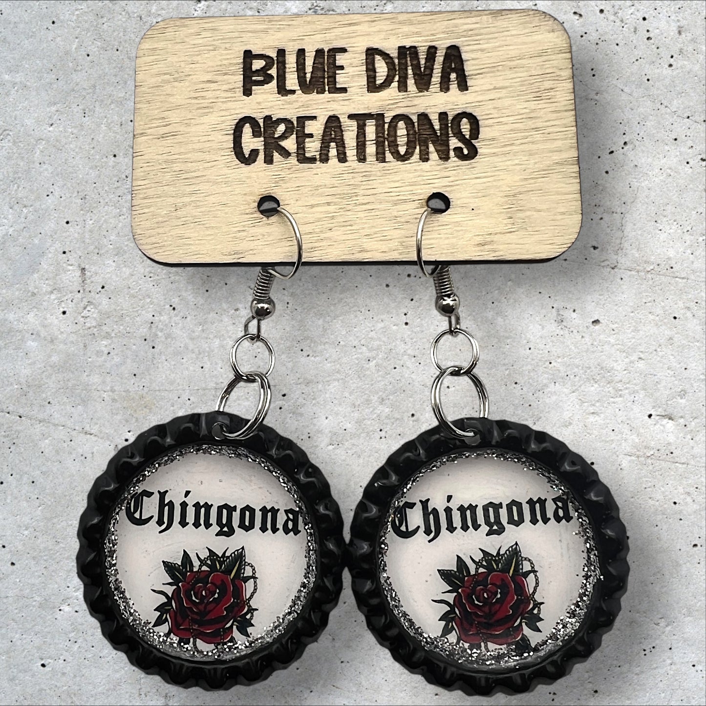 “Chingona” Bottle Cap Earrings