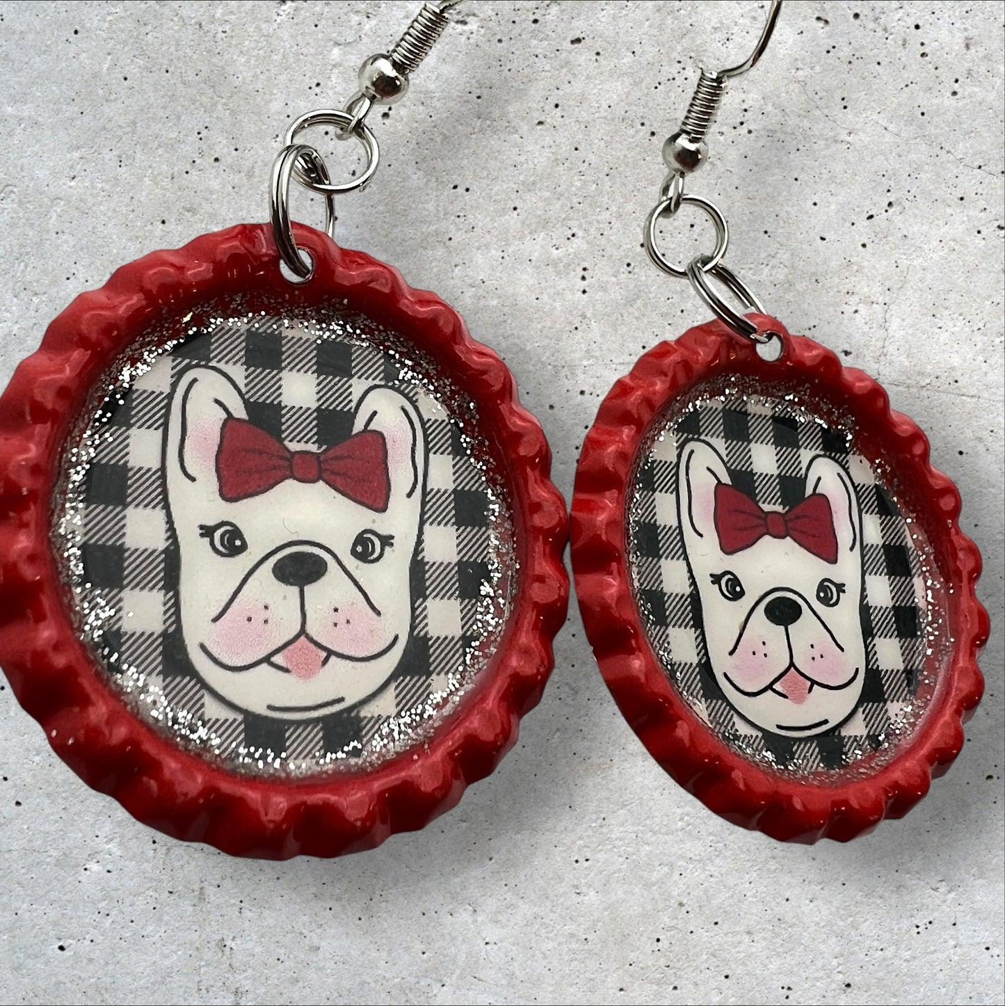 French Bulldog Red Bottle Cap Earrings