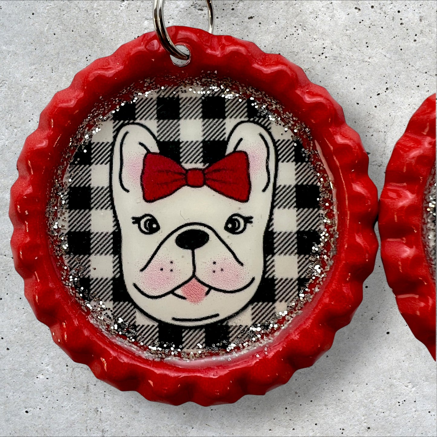 French Bulldog Red Bottle Cap Earrings