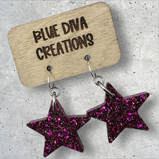 Violet & Silver Glitter 1” Star Resin Earrings