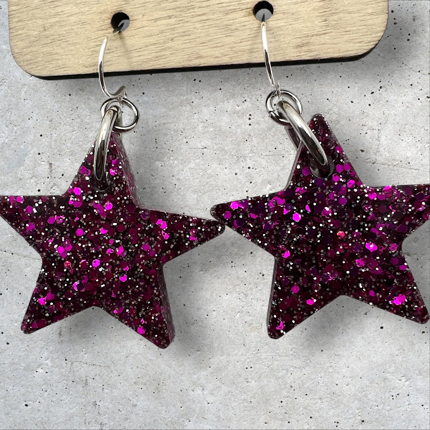 Violet & Silver Glitter 1” Star Resin Earrings