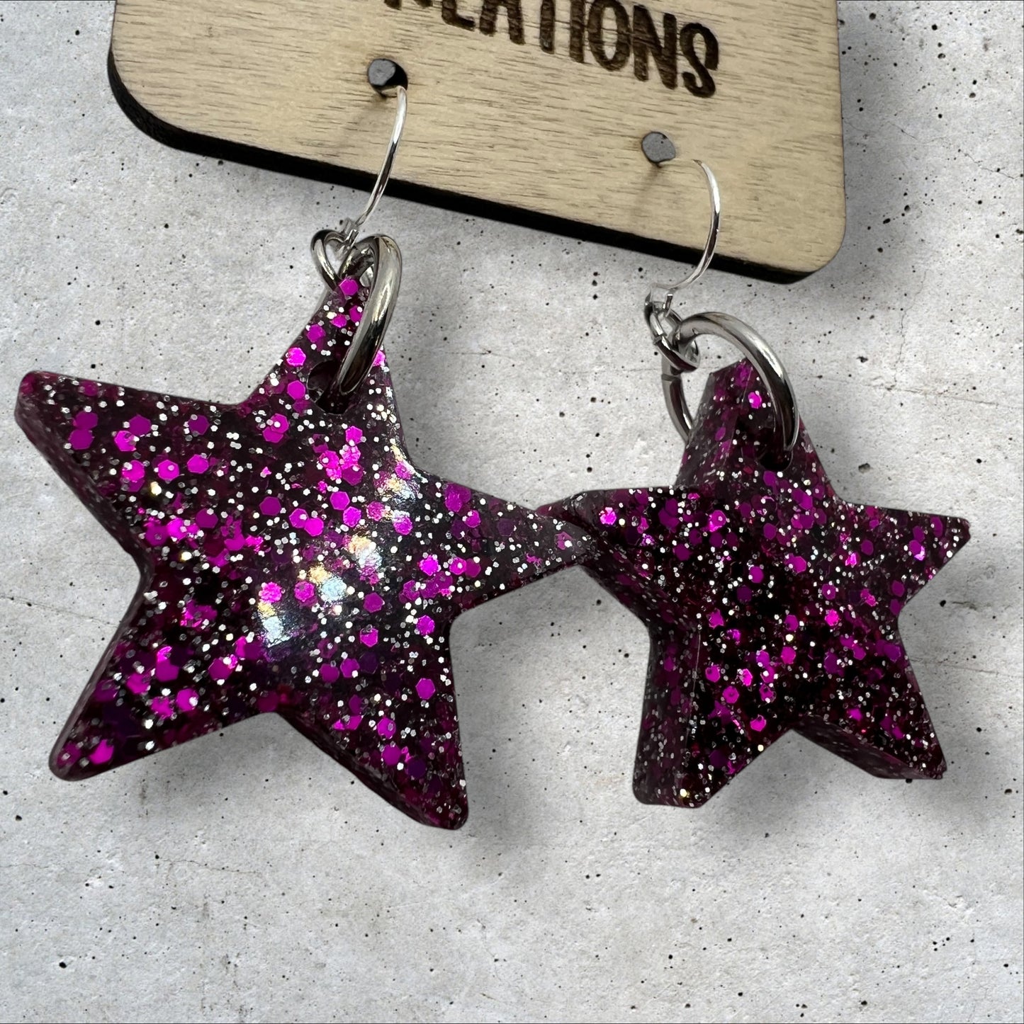 Violet & Silver Glitter 1” Star Resin Earrings