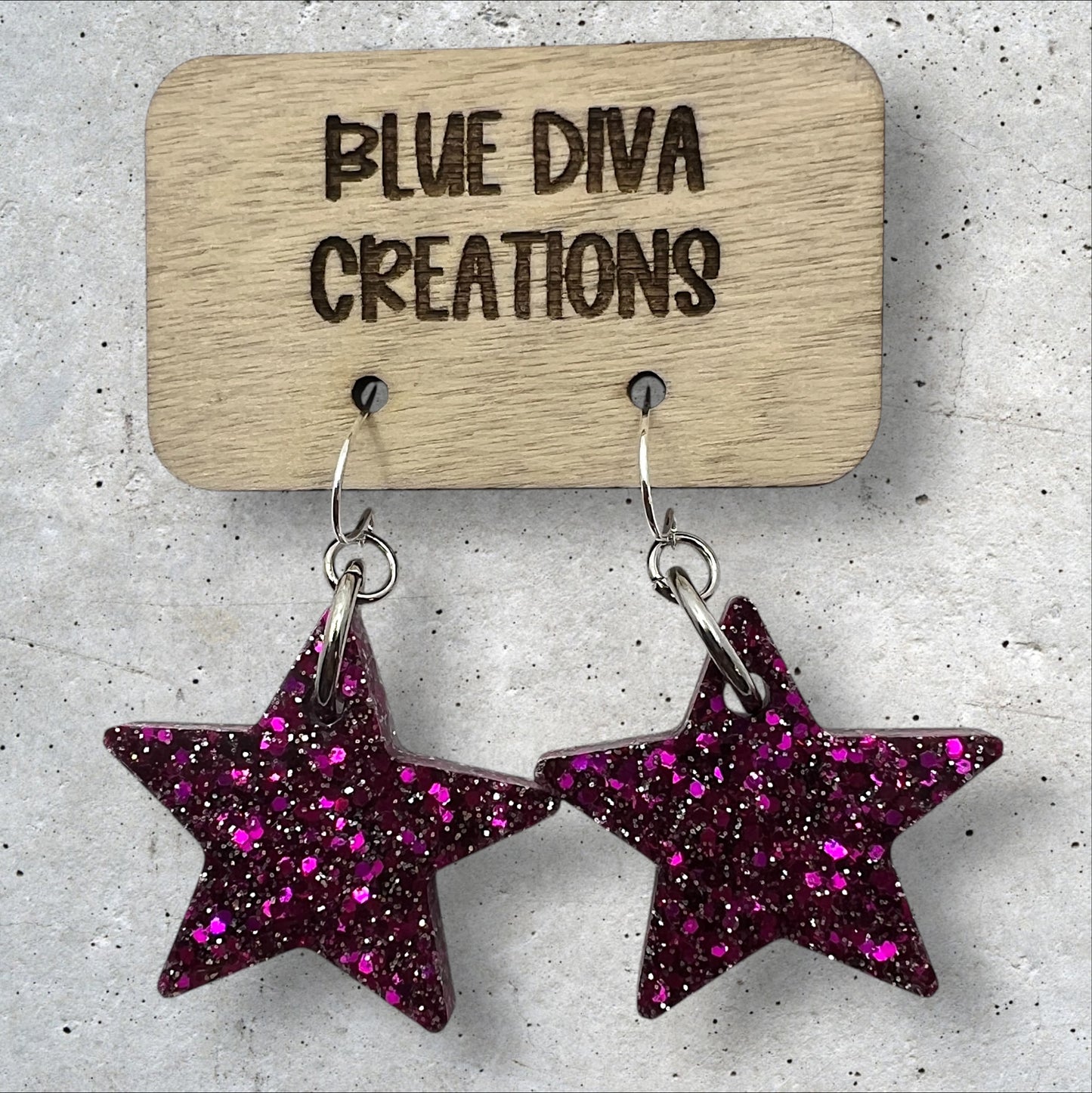 Violet & Silver Glitter 1” Star Resin Earrings