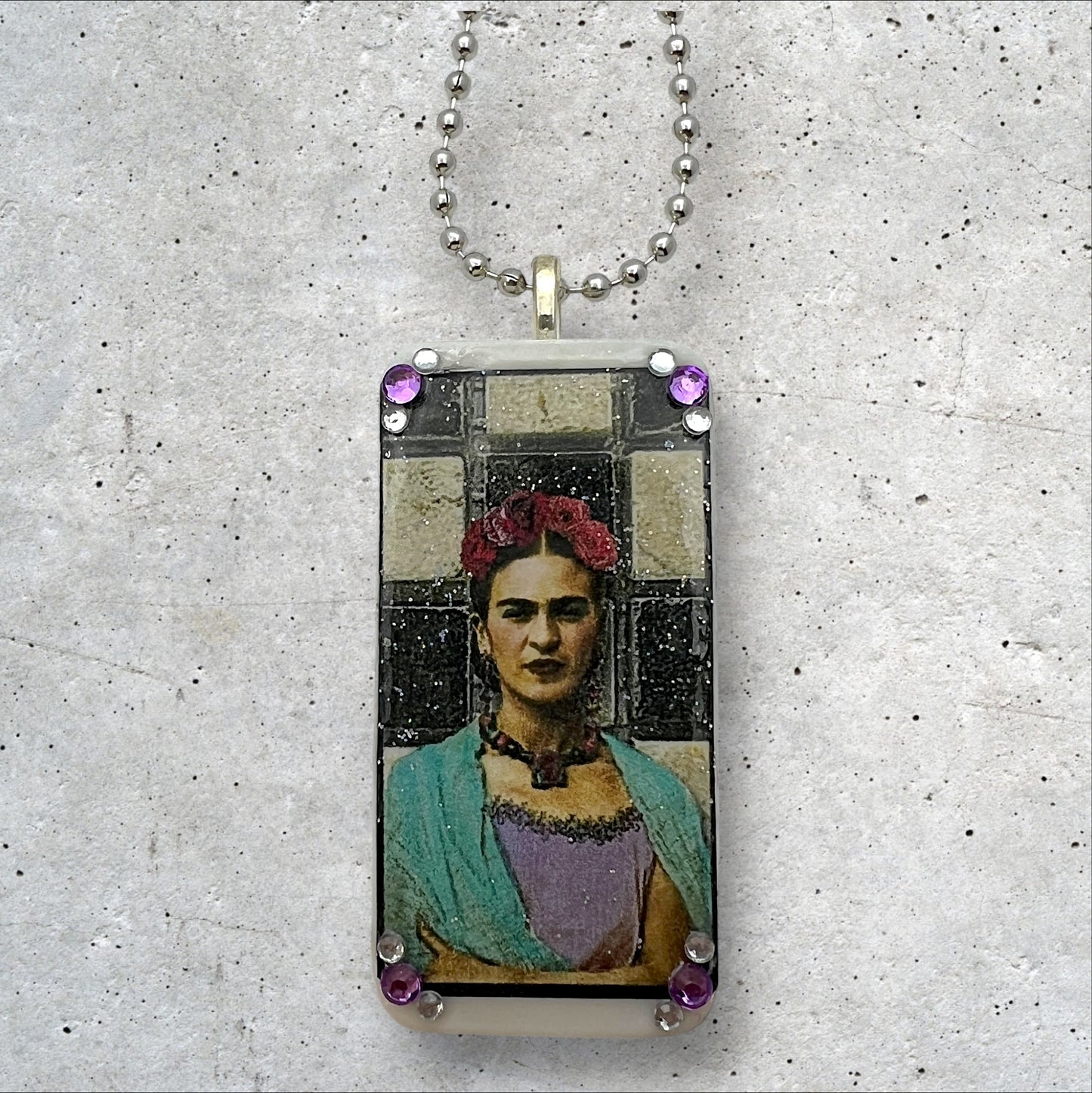 Frida Kahlo Upcycled Domino Pendant Necklace