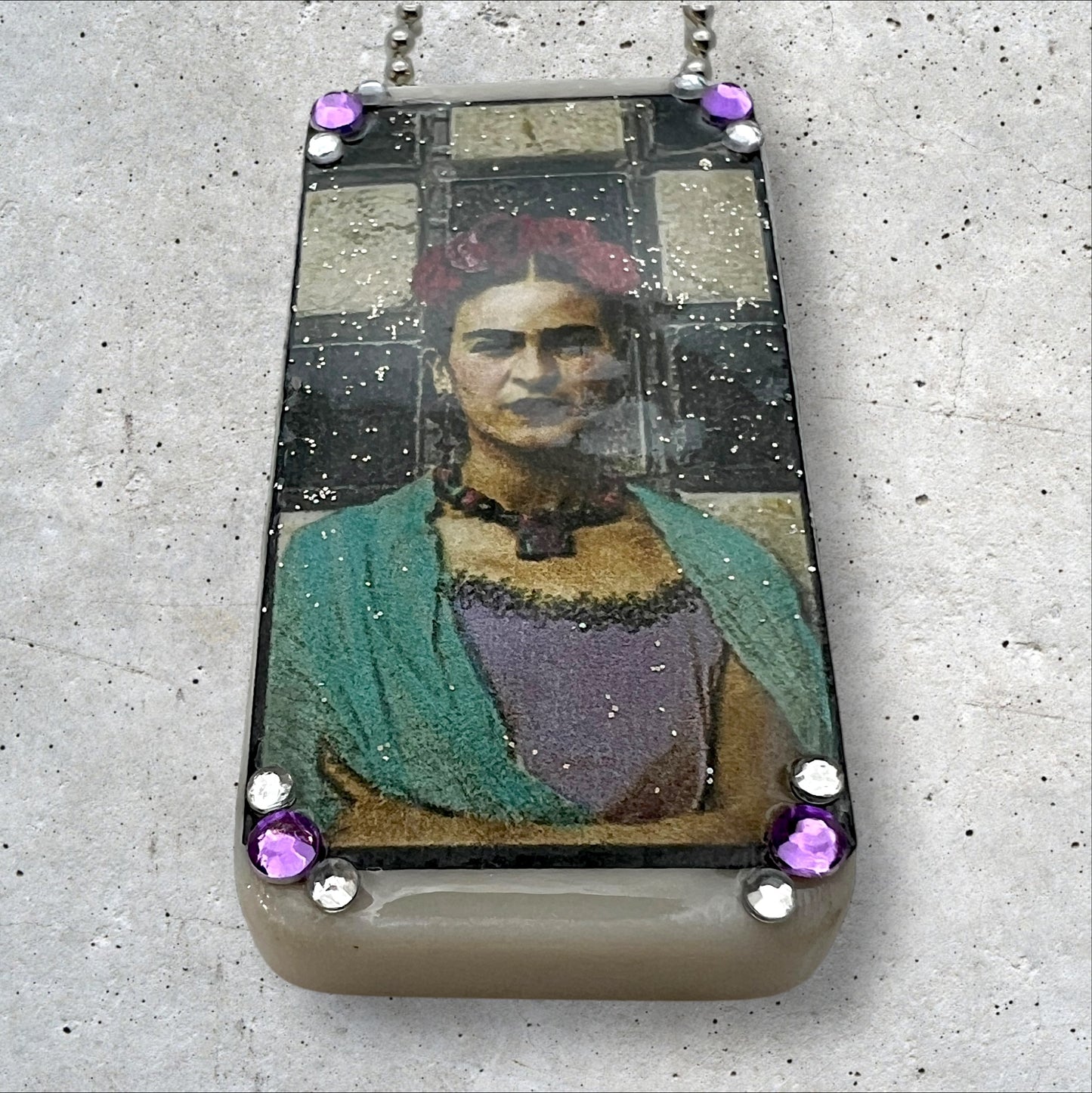 Frida Kahlo Upcycled Domino Pendant Necklace